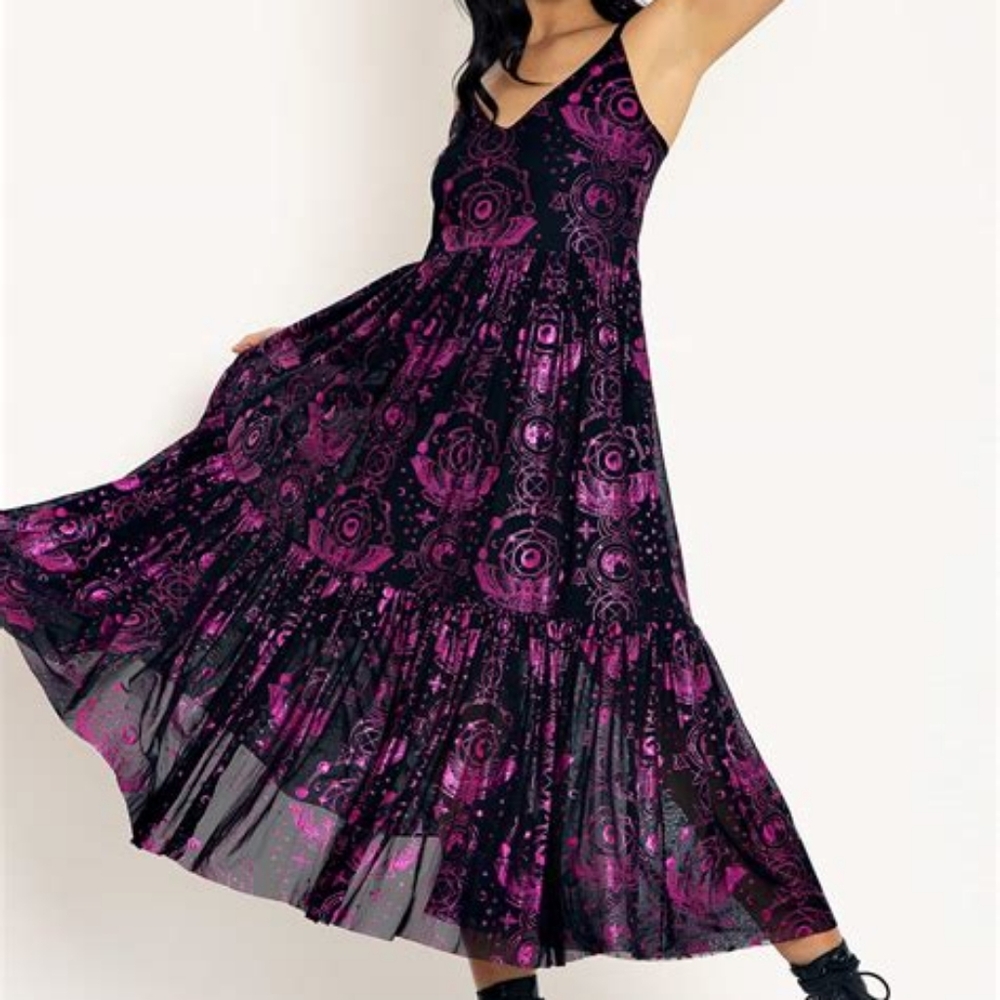 Blackmilk Black and Magenta Celestial Midi Dress
